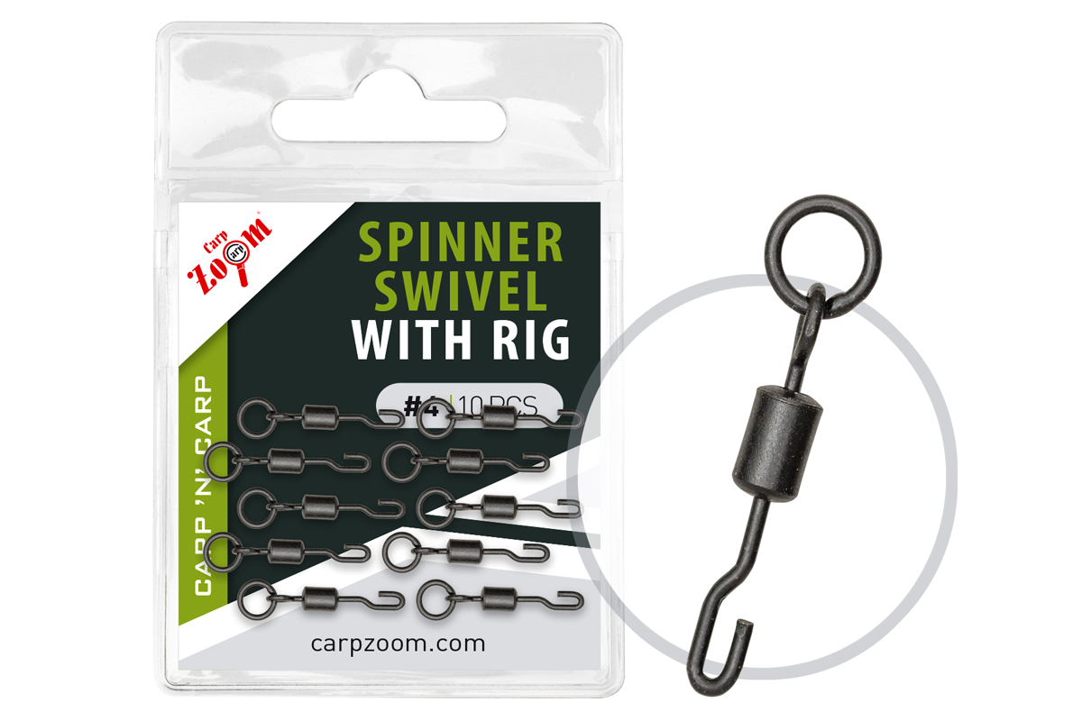Carpzoom Spinner Swivel mikrogyűrűs gyorskapocs, #4, matt fekete, 10 db